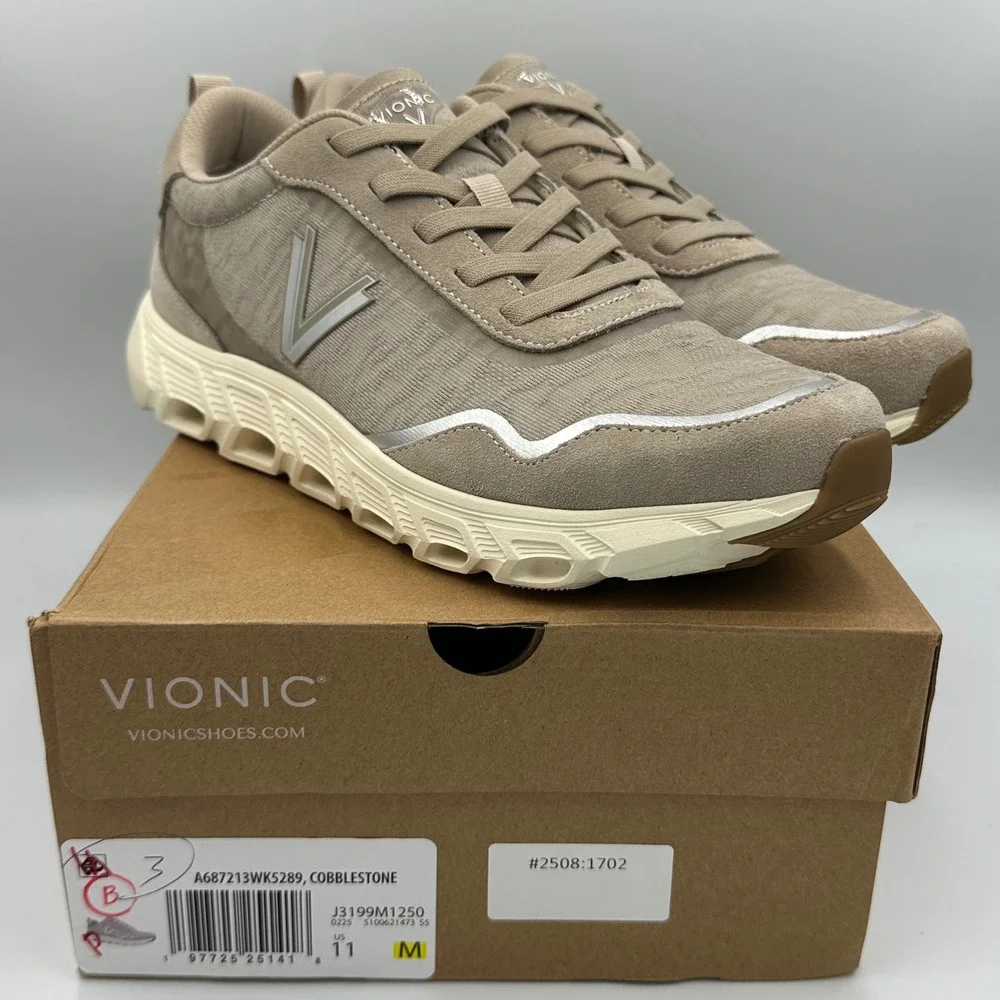 Vionic Presley‎ Walking Sneaker women 11 Taupe Suede slip-on Athleisure Orthotic